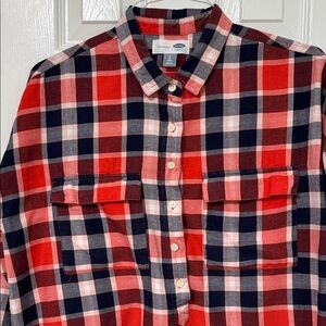 Old Navy Women’s Orange & Navy Checkered Shirt